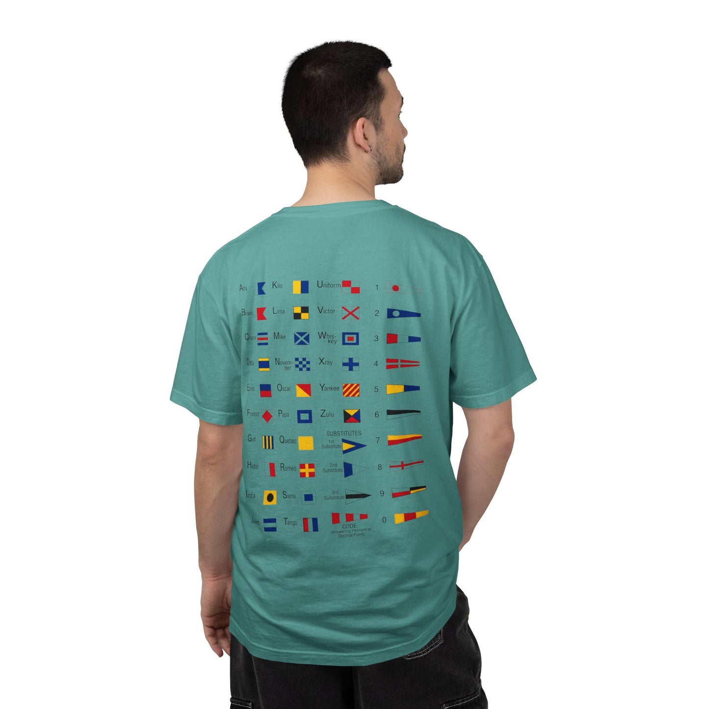 Nautical Signal Flag T-Shirt | Maritime Alphabet Graphic Tee | International Code Flags Shirt | Sailing Yacht Gift | Selected Crew Apparel