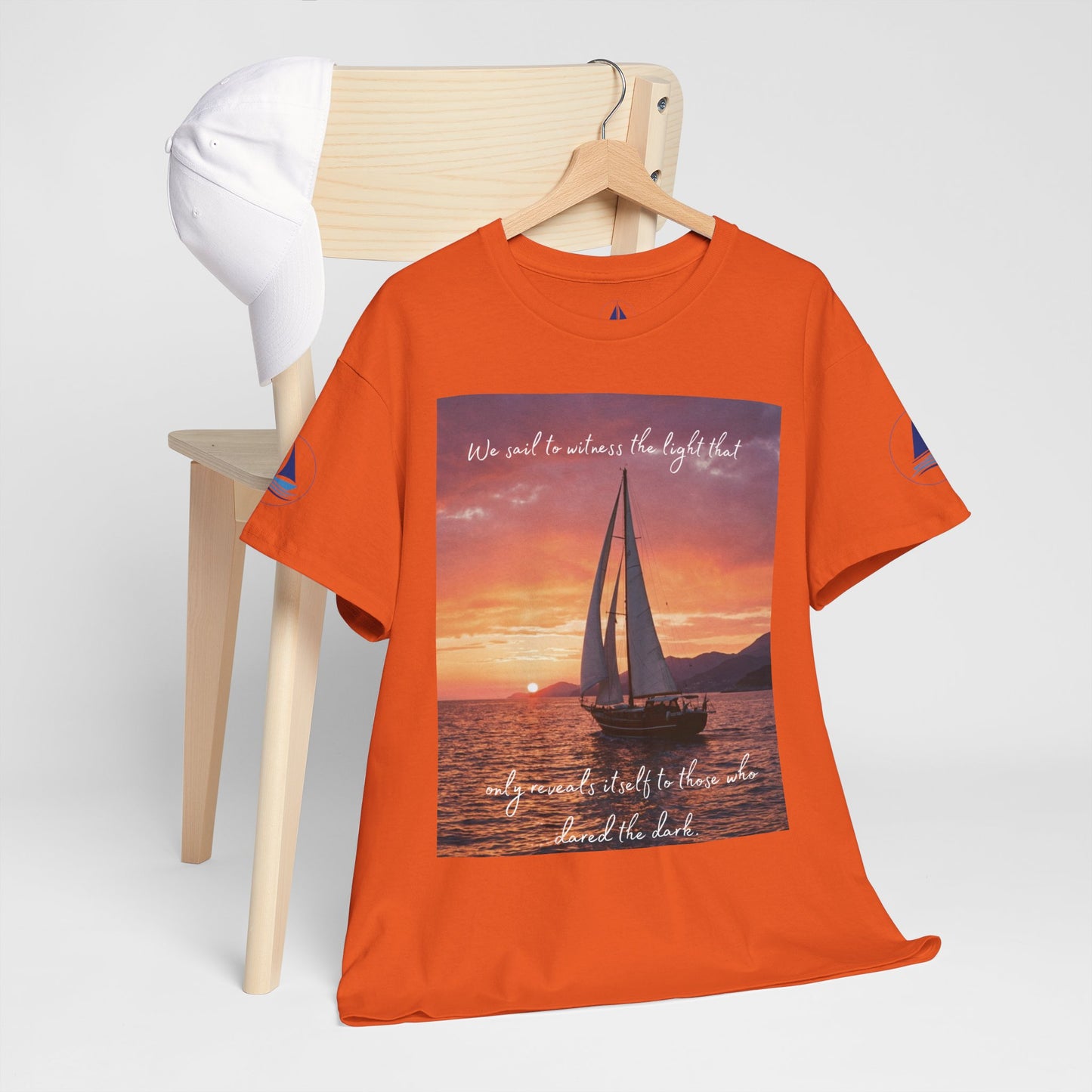 True Sailor Sunset T-Shirt "The Witness of Light" — Sailboat Sunset Graphic Tee with "True Sailor" Back