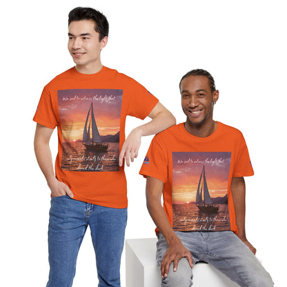 True Sailor Sunset T-Shirt "The Witness of Light" — Sailboat Sunset Graphic Tee with "True Sailor" Back