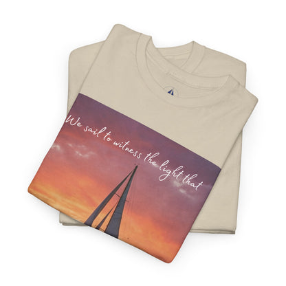 True Sailor Sunset T-Shirt "The Witness of Light" — Sailboat Sunset Graphic Tee with "True Sailor" Back