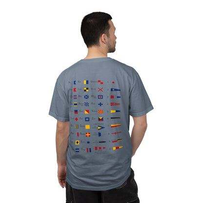 Nautical Signal Flag T-Shirt | Maritime Alphabet Graphic Tee | International Code Flags Shirt | Sailing Yacht Gift | Selected Crew Apparel