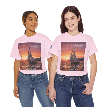 True Sailor Sunset T-Shirt "The Witness of Light" — Sailboat Sunset Graphic Tee with "True Sailor" Back