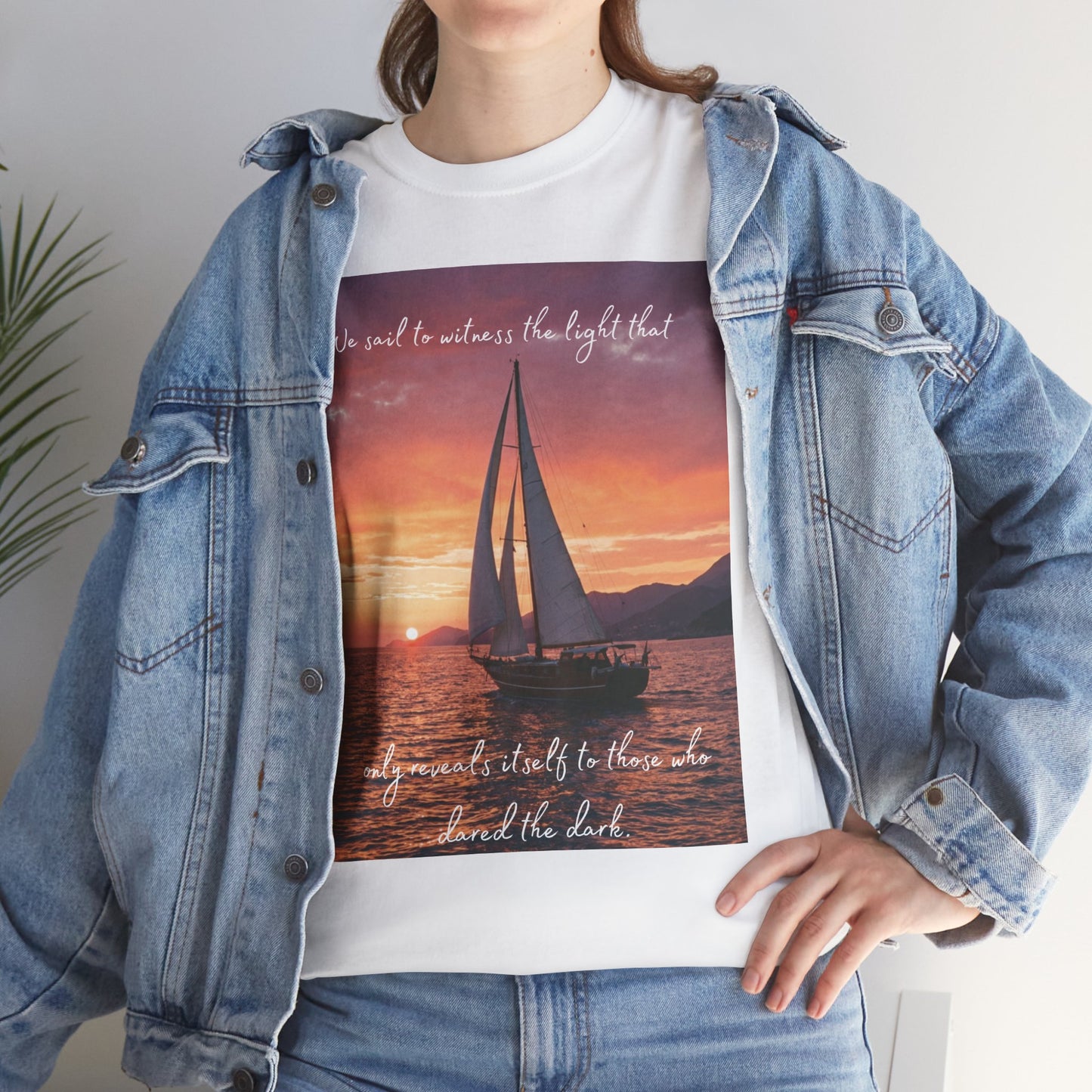 True Sailor Sunset T-Shirt "The Witness of Light" — Sailboat Sunset Graphic Tee with "True Sailor" Back