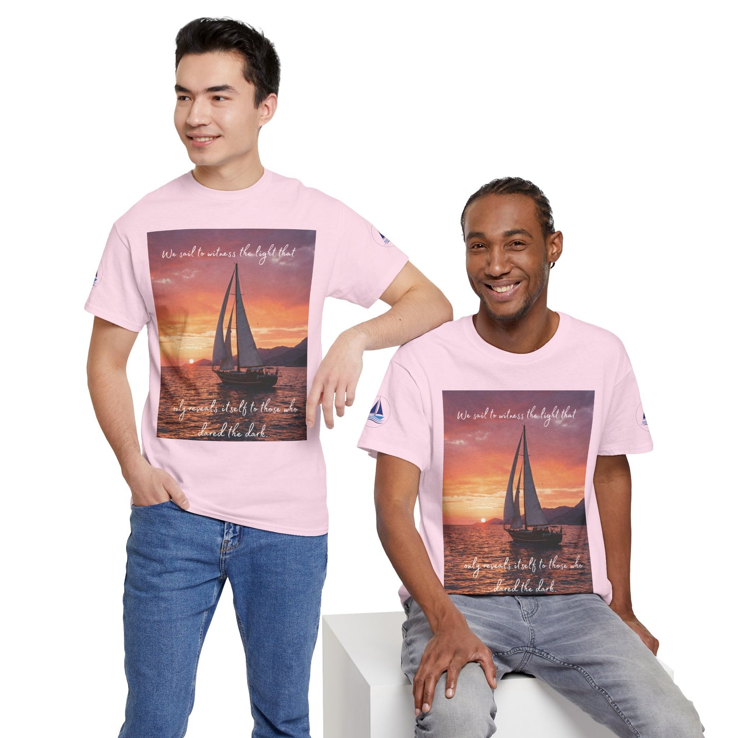 True Sailor Sunset T-Shirt "The Witness of Light" — Sailboat Sunset Graphic Tee with "True Sailor" Back