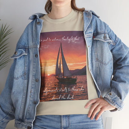 True Sailor Sunset T-Shirt "The Witness of Light" — Sailboat Sunset Graphic Tee with "True Sailor" Back