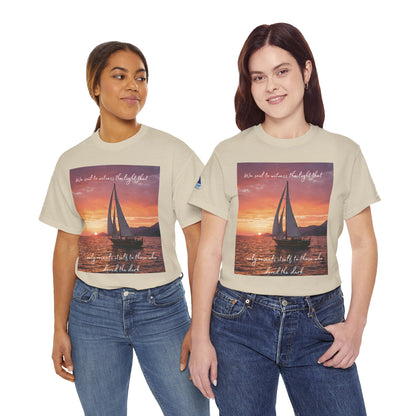 True Sailor Sunset T-Shirt "The Witness of Light" — Sailboat Sunset Graphic Tee with "True Sailor" Back
