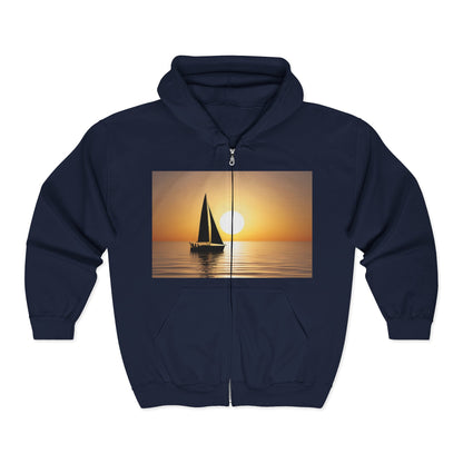 Sailboat Sunset Zip Hoodie — 'True Sailor' Nautical Sailing Jacket