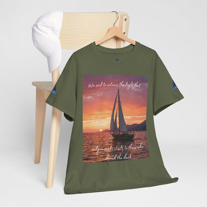 True Sailor Sunset T-Shirt "The Witness of Light" — Sailboat Sunset Graphic Tee with "True Sailor" Back