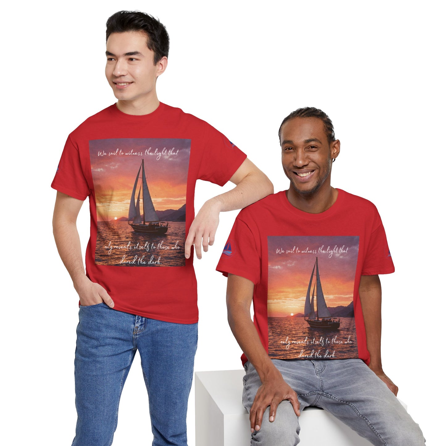 True Sailor Sunset T-Shirt "The Witness of Light" — Sailboat Sunset Graphic Tee with "True Sailor" Back