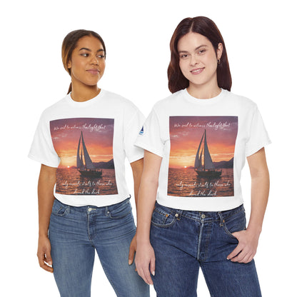 True Sailor Sunset T-Shirt "The Witness of Light" — Sailboat Sunset Graphic Tee with "True Sailor" Back