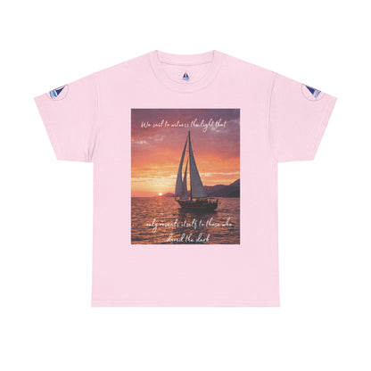 True Sailor Sunset T-Shirt "The Witness of Light" — Sailboat Sunset Graphic Tee with "True Sailor" Back
