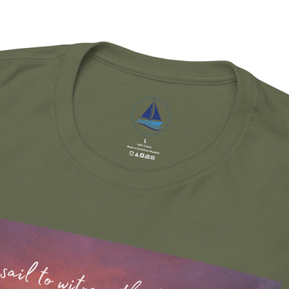 True Sailor Sunset T-Shirt "The Witness of Light" — Sailboat Sunset Graphic Tee with "True Sailor" Back