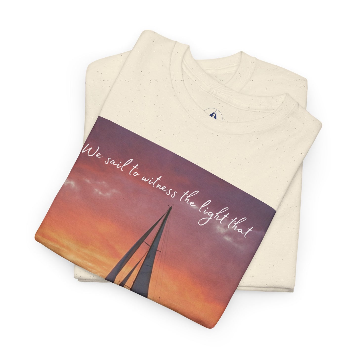 True Sailor Sunset T-Shirt "The Witness of Light" — Sailboat Sunset Graphic Tee with "True Sailor" Back