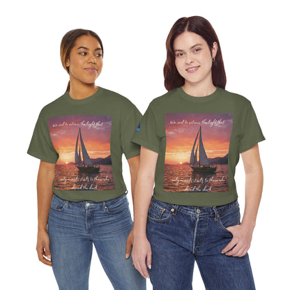True Sailor Sunset T-Shirt "The Witness of Light" — Sailboat Sunset Graphic Tee with "True Sailor" Back