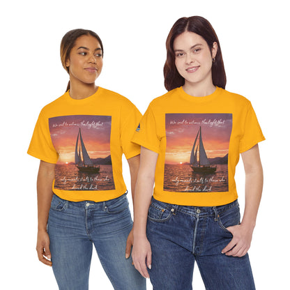 True Sailor Sunset T-Shirt "The Witness of Light" — Sailboat Sunset Graphic Tee with "True Sailor" Back