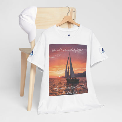 True Sailor Sunset T-Shirt "The Witness of Light" — Sailboat Sunset Graphic Tee with "True Sailor" Back