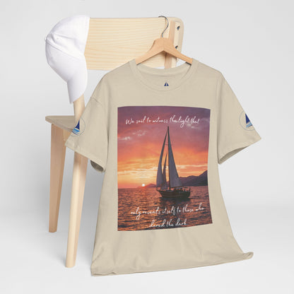 True Sailor Sunset T-Shirt "The Witness of Light" — Sailboat Sunset Graphic Tee with "True Sailor" Back
