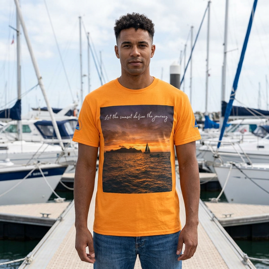 Sailing Sunset T-Shirt | Vintage Yacht Graphic Tee | Nautical Horizon Sailor Gift | Ocean Navigator Apparel | True Sailor Selected Crew