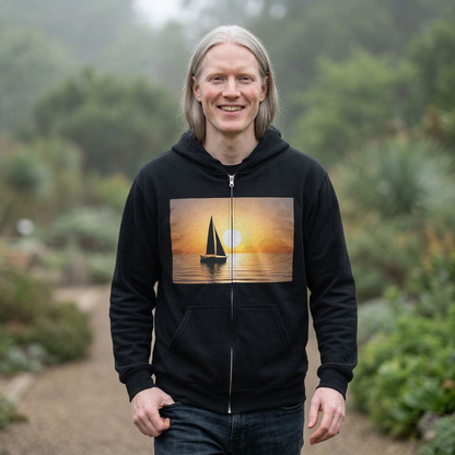 Sailboat Sunset Zip Hoodie — 'True Sailor' Nautical Sailing Jacket