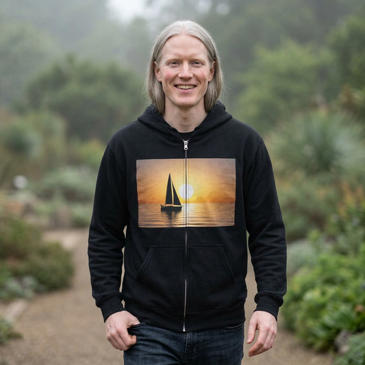 Sailboat Sunset Zip Hoodie — 'True Sailor' Nautical Sailing Jacket