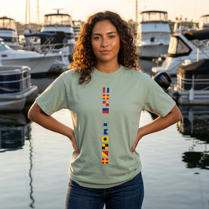 Nautical Signal Flag T-Shirt | Maritime Alphabet Graphic Tee | International Code Flags Shirt | Sailing Yacht Gift | Selected Crew Apparel