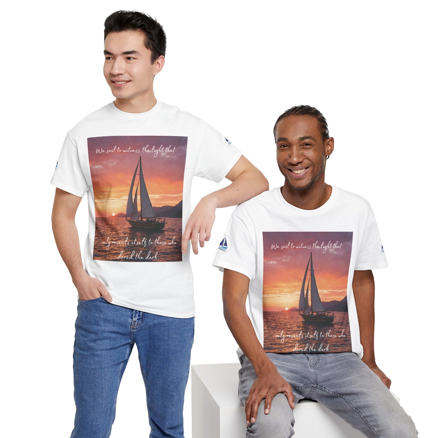 True Sailor Sunset T-Shirt "The Witness of Light" — Sailboat Sunset Graphic Tee with "True Sailor" Back