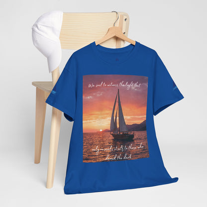 True Sailor Sunset T-Shirt "The Witness of Light" — Sailboat Sunset Graphic Tee with "True Sailor" Back