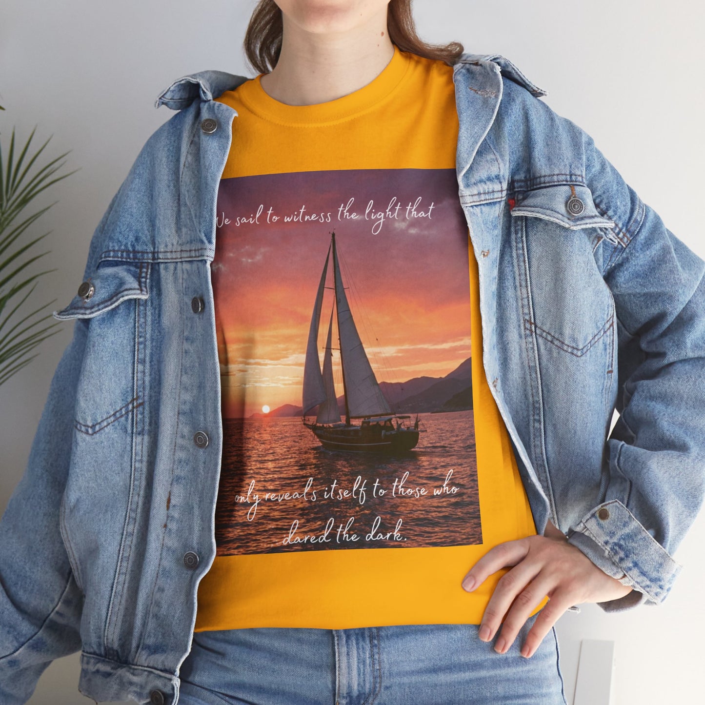 True Sailor Sunset T-Shirt "The Witness of Light" — Sailboat Sunset Graphic Tee with "True Sailor" Back