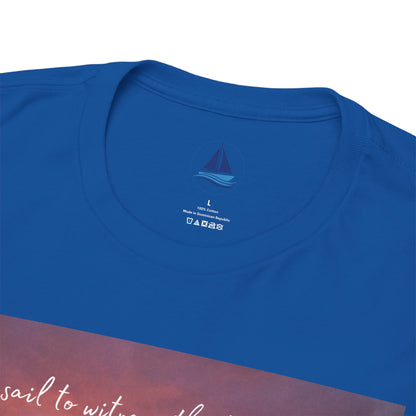 True Sailor Sunset T-Shirt "The Witness of Light" — Sailboat Sunset Graphic Tee with "True Sailor" Back