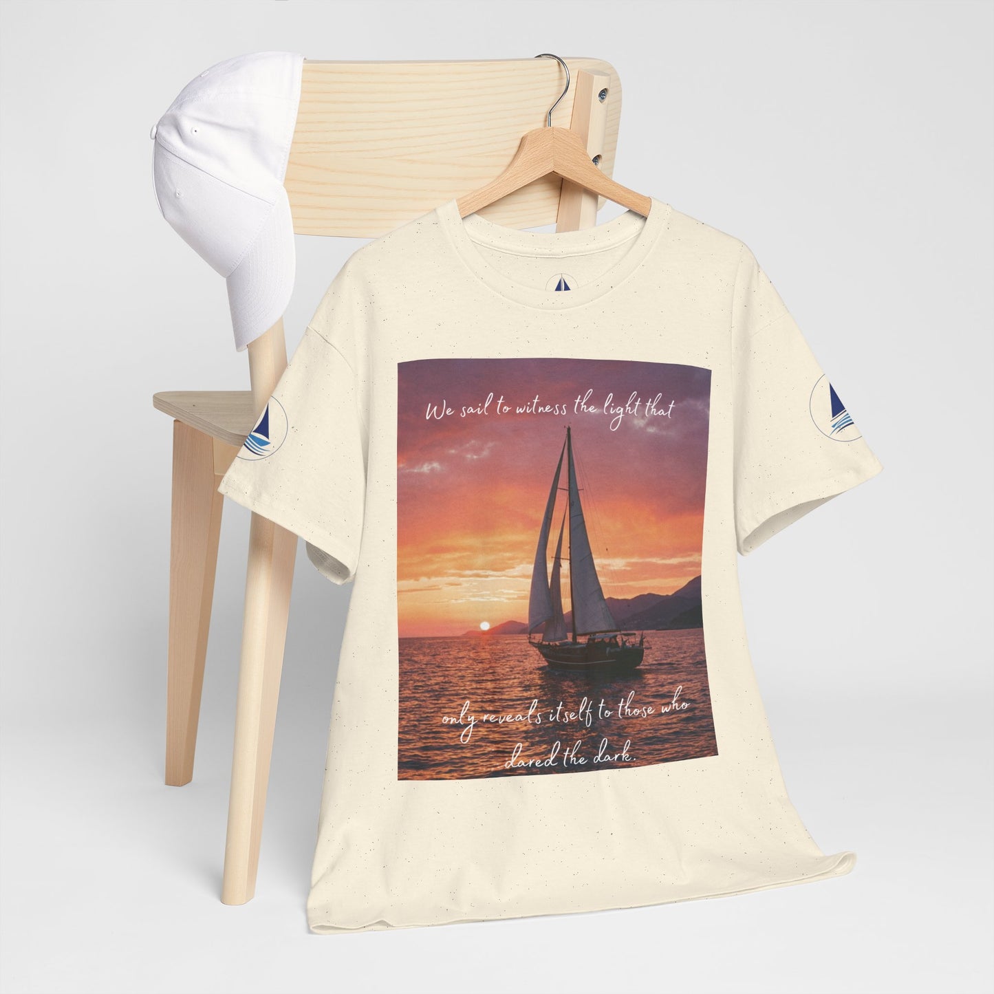 True Sailor Sunset T-Shirt "The Witness of Light" — Sailboat Sunset Graphic Tee with "True Sailor" Back