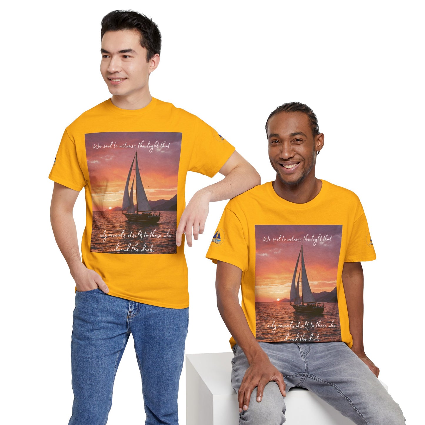 True Sailor Sunset T-Shirt "The Witness of Light" — Sailboat Sunset Graphic Tee with "True Sailor" Back