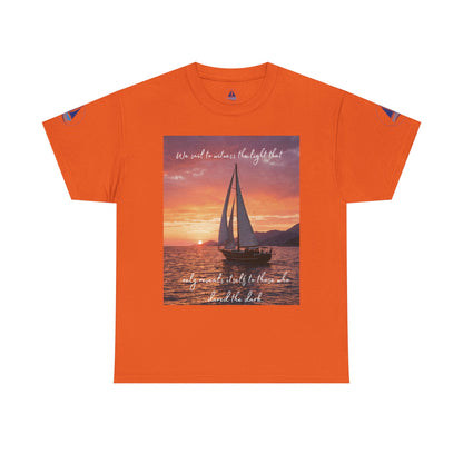 True Sailor Sunset T-Shirt "The Witness of Light" — Sailboat Sunset Graphic Tee with "True Sailor" Back