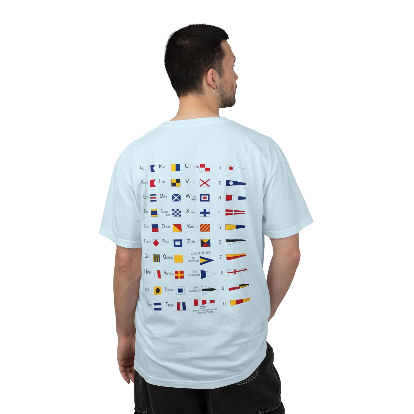 Nautical Signal Flag T-Shirt | Maritime Alphabet Graphic Tee | International Code Flags Shirt | Sailing Yacht Gift | Selected Crew Apparel