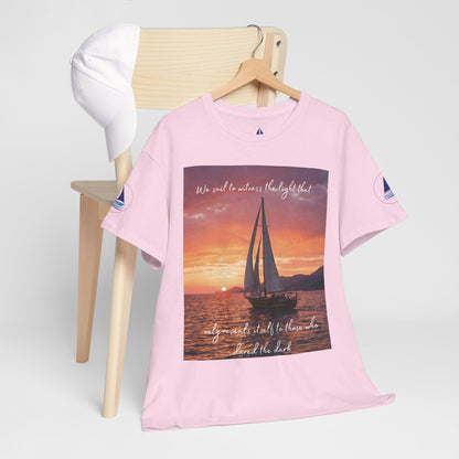 True Sailor Sunset T-Shirt "The Witness of Light" — Sailboat Sunset Graphic Tee with "True Sailor" Back