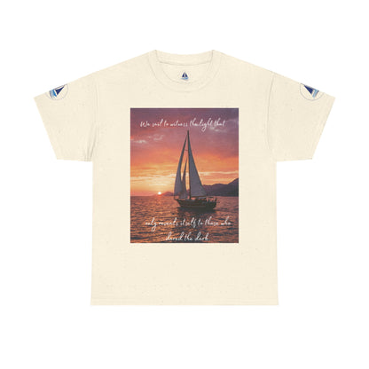 True Sailor Sunset T-Shirt "The Witness of Light" — Sailboat Sunset Graphic Tee with "True Sailor" Back