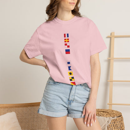 Nautical Signal Flag T-Shirt | Maritime Alphabet Graphic Tee | International Code Flags Shirt | Sailing Yacht Gift | Selected Crew Apparel