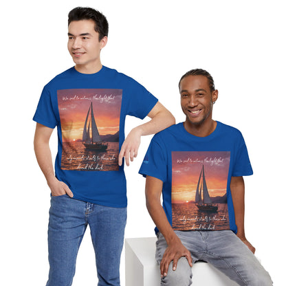 True Sailor Sunset T-Shirt "The Witness of Light" — Sailboat Sunset Graphic Tee with "True Sailor" Back