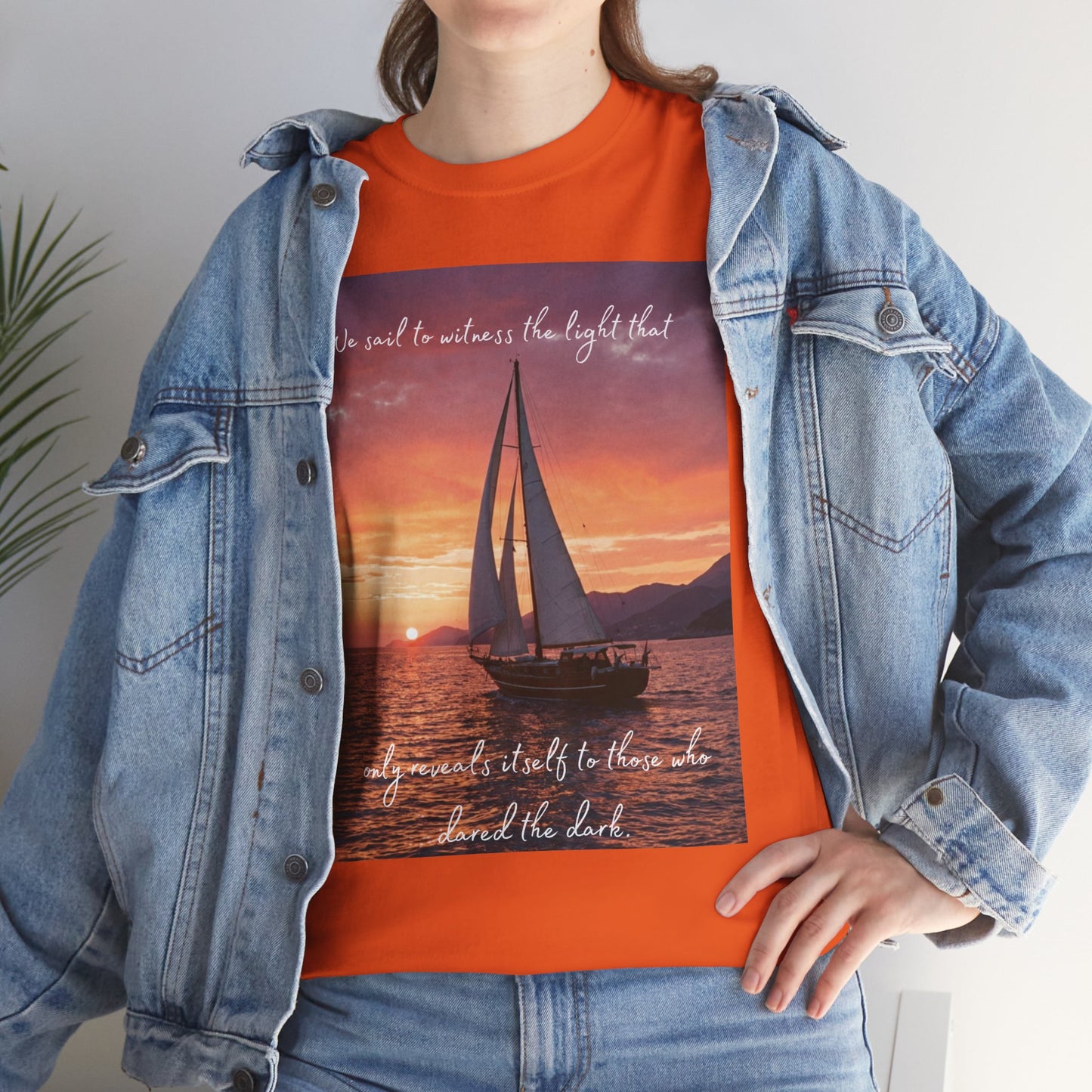 True Sailor Sunset T-Shirt "The Witness of Light" — Sailboat Sunset Graphic Tee with "True Sailor" Back