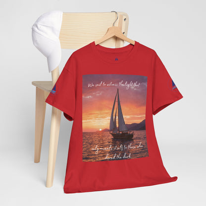 True Sailor Sunset T-Shirt "The Witness of Light" — Sailboat Sunset Graphic Tee with "True Sailor" Back