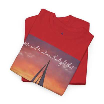 True Sailor Sunset T-Shirt "The Witness of Light" — Sailboat Sunset Graphic Tee with "True Sailor" Back