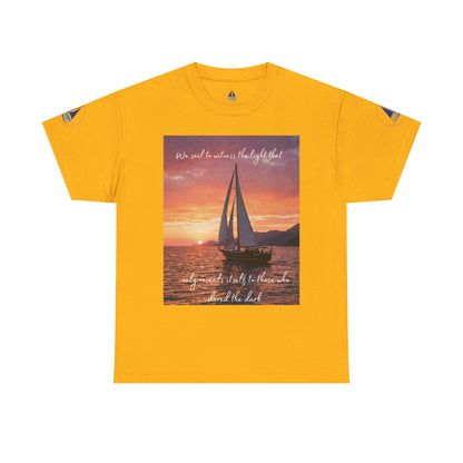 True Sailor Sunset T-Shirt "The Witness of Light" — Sailboat Sunset Graphic Tee with "True Sailor" Back