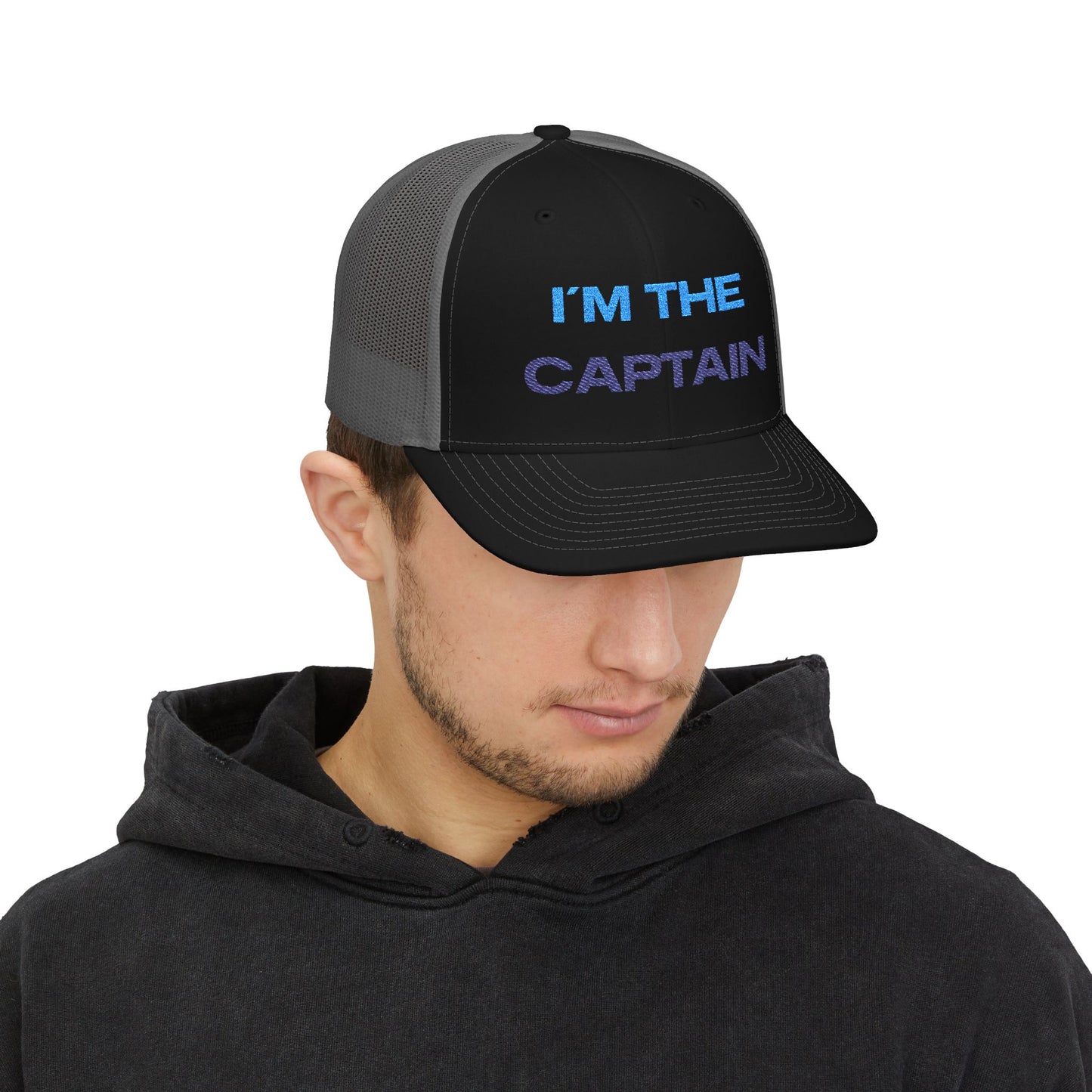 I’m The Captain Trucker Cap — Embroidered Snapback Hat for Boaters & Team Leaders