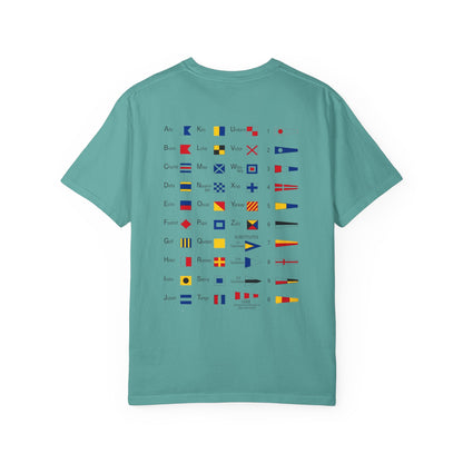 Nautical Signal Flag T-Shirt | Maritime Alphabet Graphic Tee | International Code Flags Shirt | Sailing Yacht Gift | Selected Crew Apparel