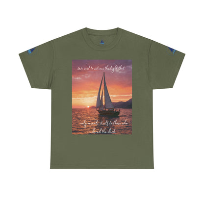 True Sailor Sunset T-Shirt "The Witness of Light" — Sailboat Sunset Graphic Tee with "True Sailor" Back