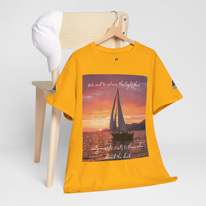 True Sailor Sunset T-Shirt "The Witness of Light" — Sailboat Sunset Graphic Tee with "True Sailor" Back
