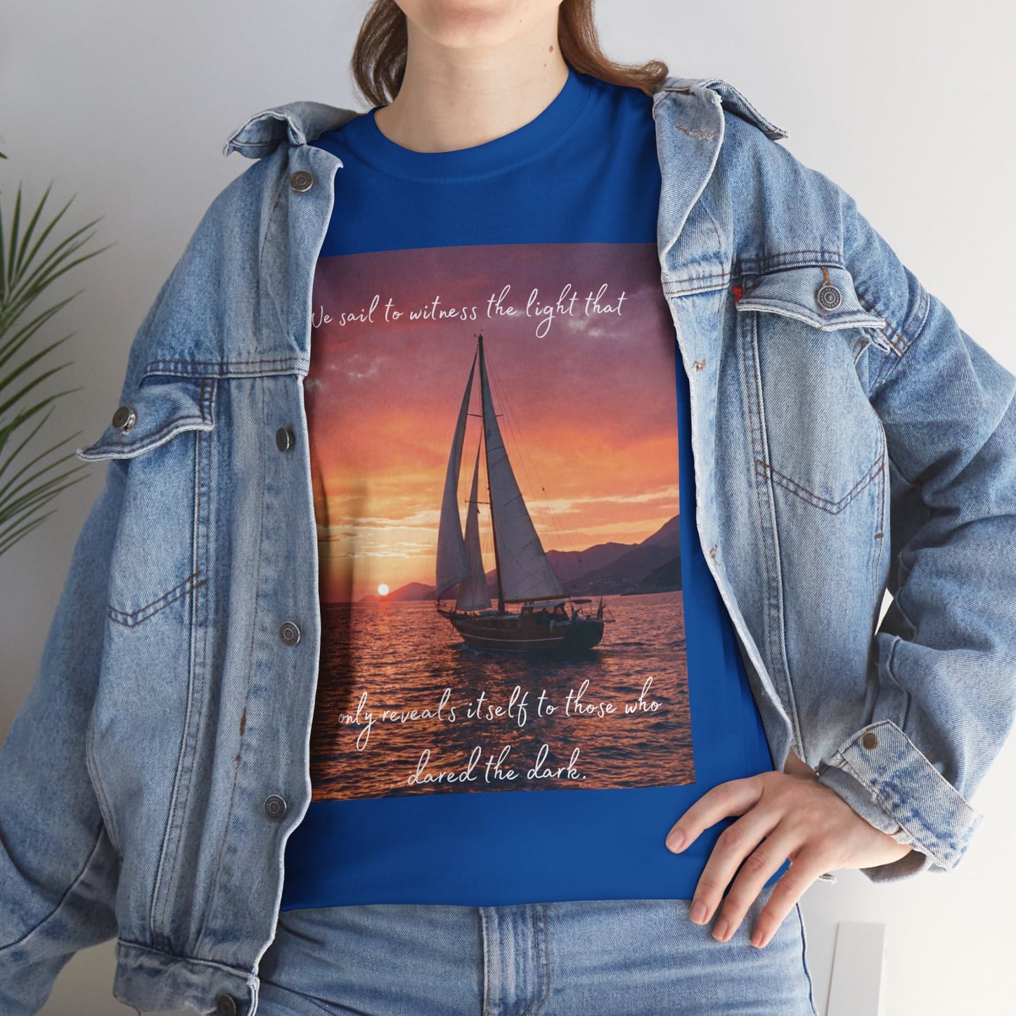 True Sailor Sunset T-Shirt "The Witness of Light" — Sailboat Sunset Graphic Tee with "True Sailor" Back