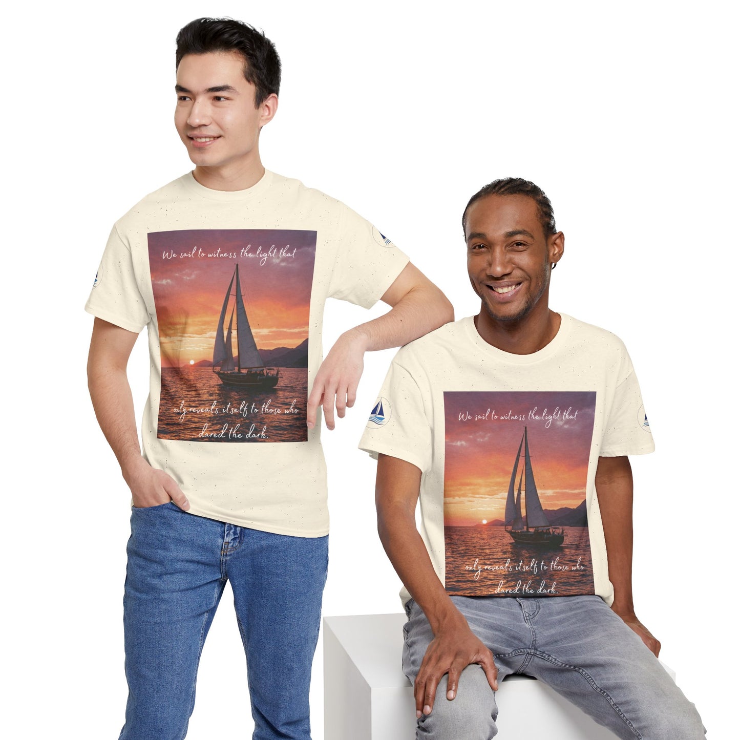 True Sailor Sunset T-Shirt "The Witness of Light" — Sailboat Sunset Graphic Tee with "True Sailor" Back