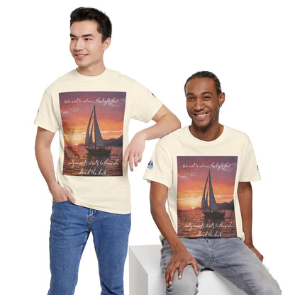 True Sailor Sunset T-Shirt "The Witness of Light" — Sailboat Sunset Graphic Tee with "True Sailor" Back