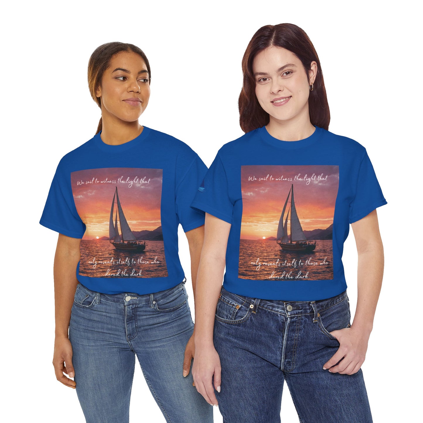 True Sailor Sunset T-Shirt "The Witness of Light" — Sailboat Sunset Graphic Tee with "True Sailor" Back