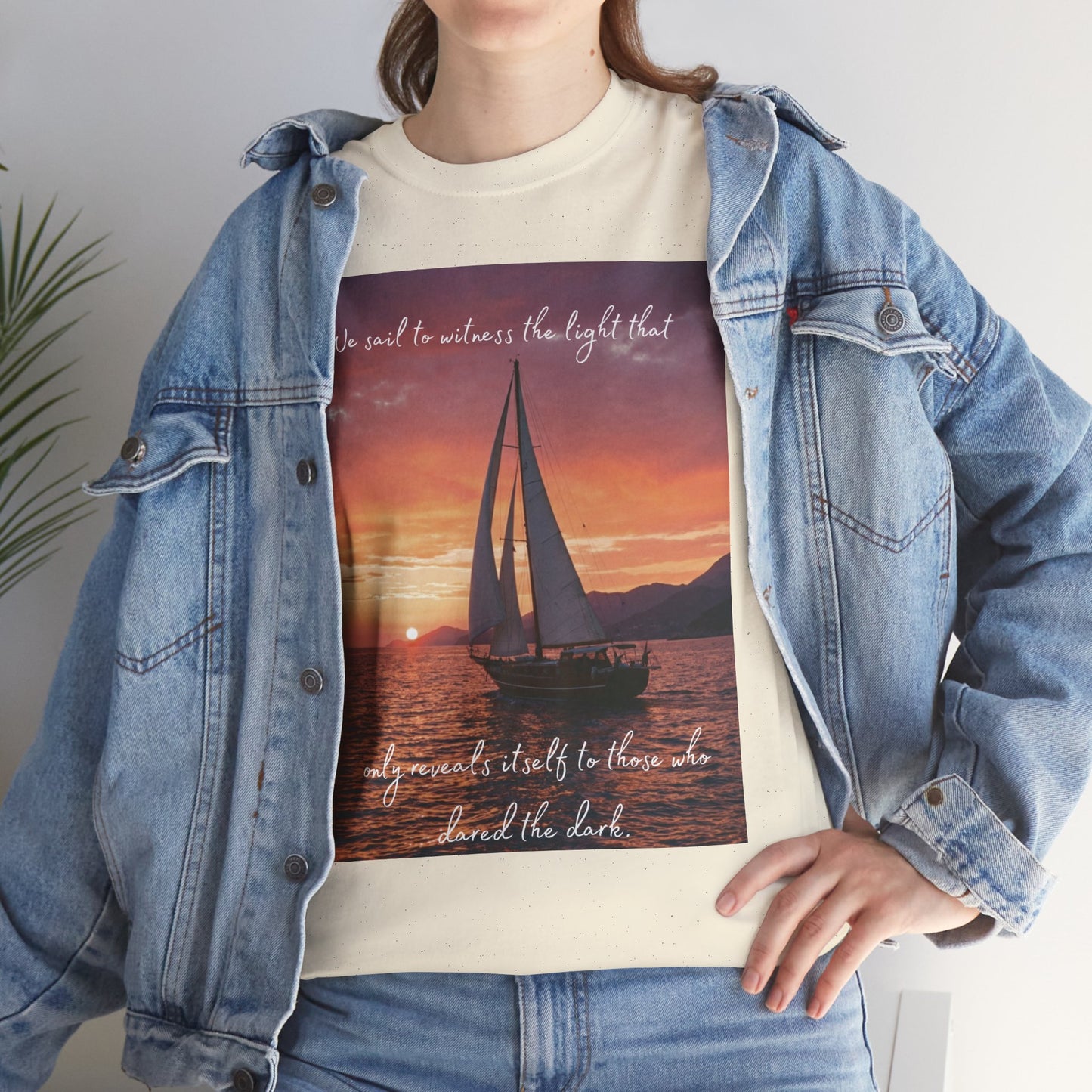 True Sailor Sunset T-Shirt "The Witness of Light" — Sailboat Sunset Graphic Tee with "True Sailor" Back